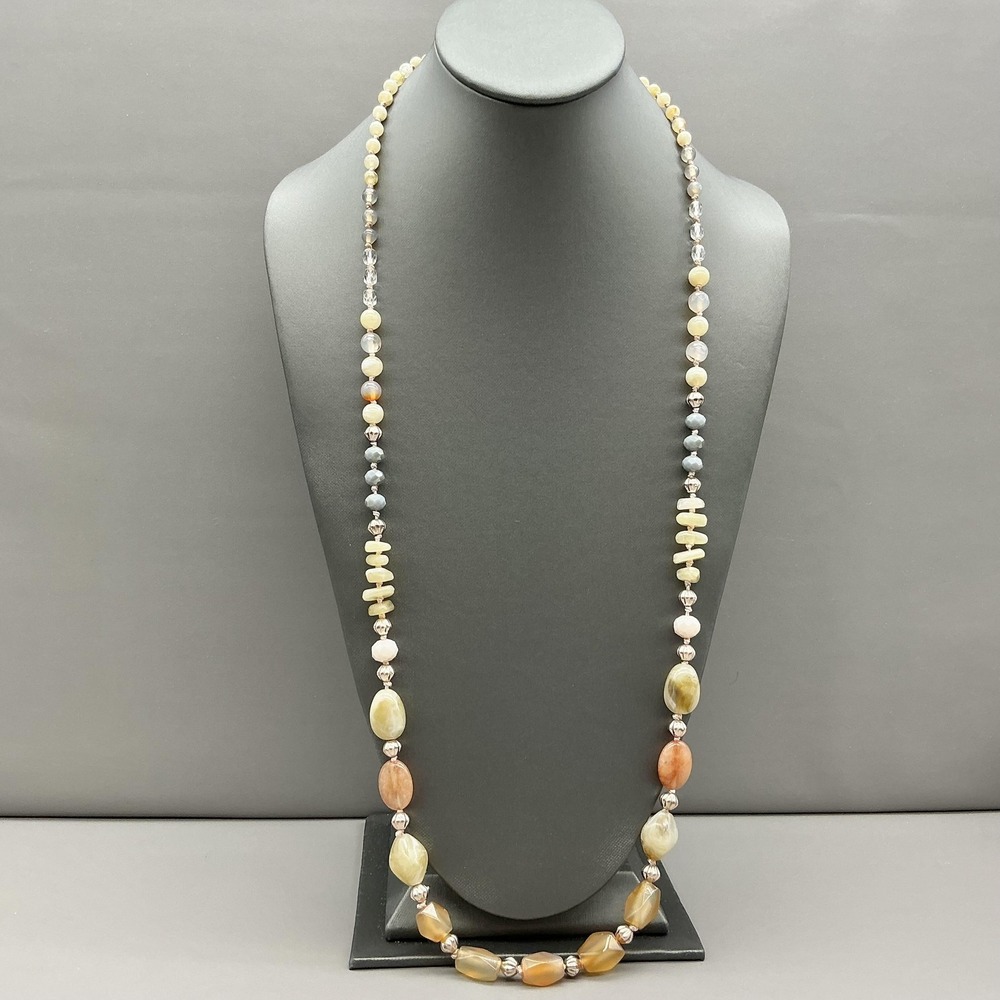 Necklace Stone Glass Beads Multicolor Long Strand Boho Womens Signed‎ C 1946